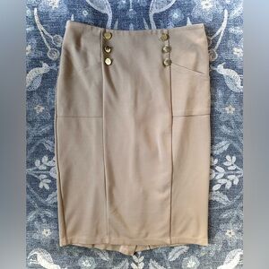 Elie Tahari Tan Pencil Skirt with Gold Buttons